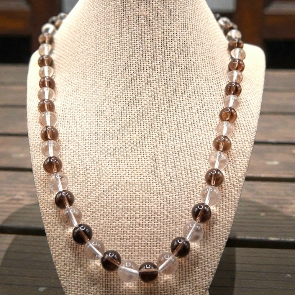 Brazilian Smoky Quartz and White Crystal Quartz 365.00 ctw Beaded Necklace 20"